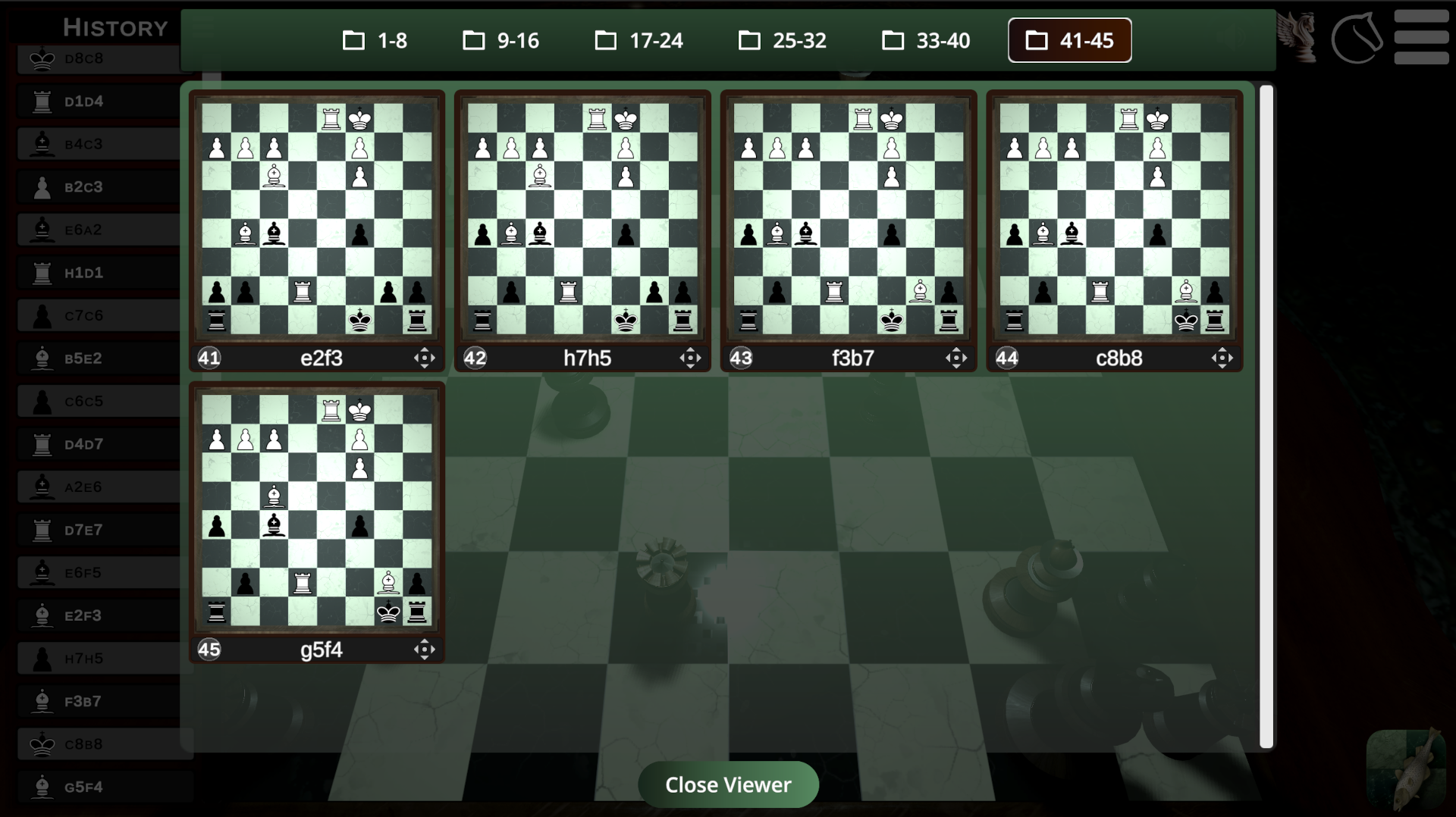 Move viewer for reviewing a chess game